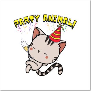 Party Animal Tabby Cat Posters and Art